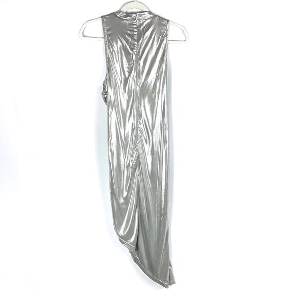 Superdown Izaria Midi Dress Metallic Silver Asymmetric Sleeveless Bodycon Sz M - Picture 10 of 10